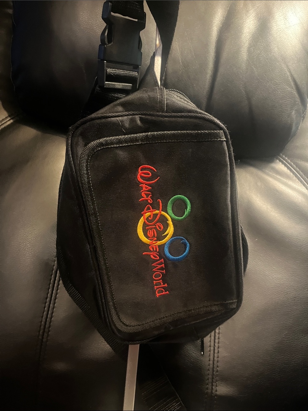 Disney Black Belt Bag with Multicolor Embroidered Logo